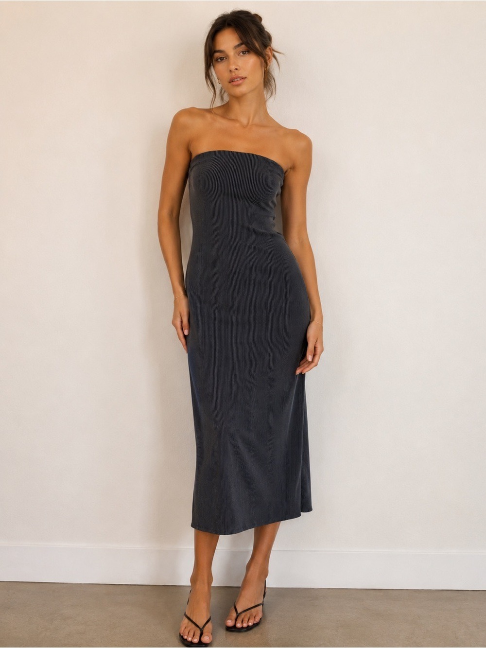 OFFLINE Aerie Stripe Rib Night Out Midi Tube Dress True Black S